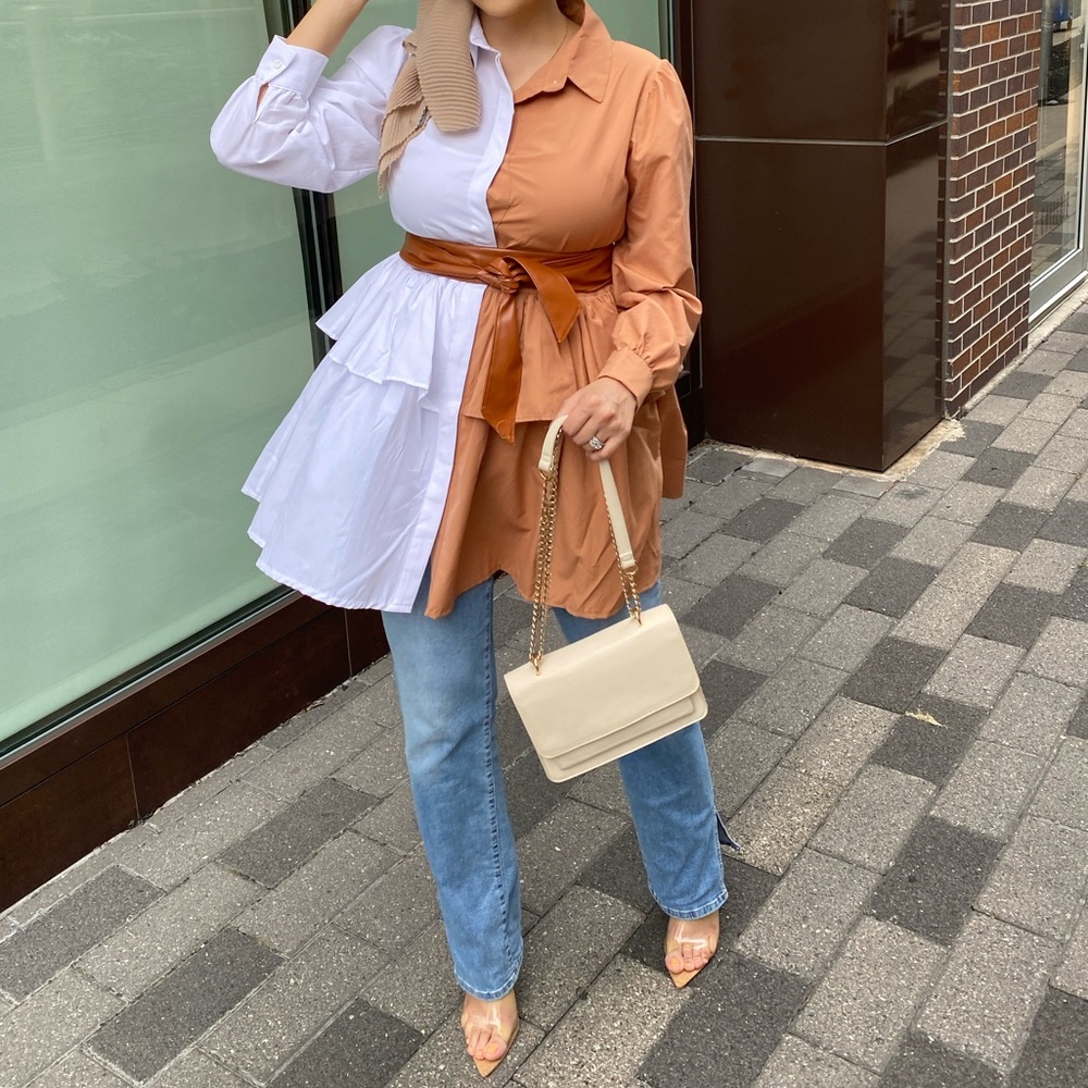 Stylish Two-Tone Shirt Dress
